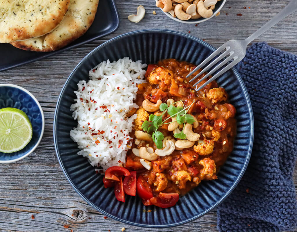 Vegetargryte med søtpotet og blomkål